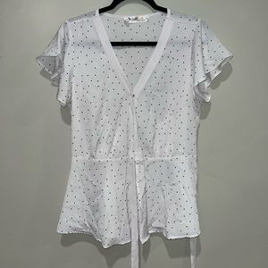 Available By Angela Fashion White Polka Dot Wrap Blouse Women's Size Large